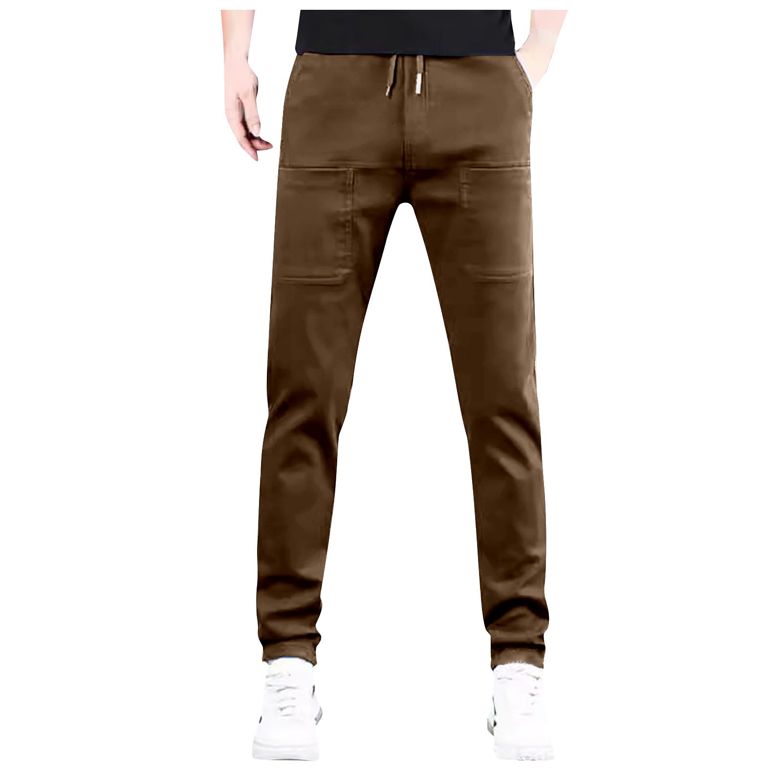 thumbnail image 2 of Pantalones elásticos con costuras de color liso para hombre, estilo europeo, pantalones deportivos de pierna recta, mezcla de nailon y spandex, corte holgado informal y moderno., 2 of 8